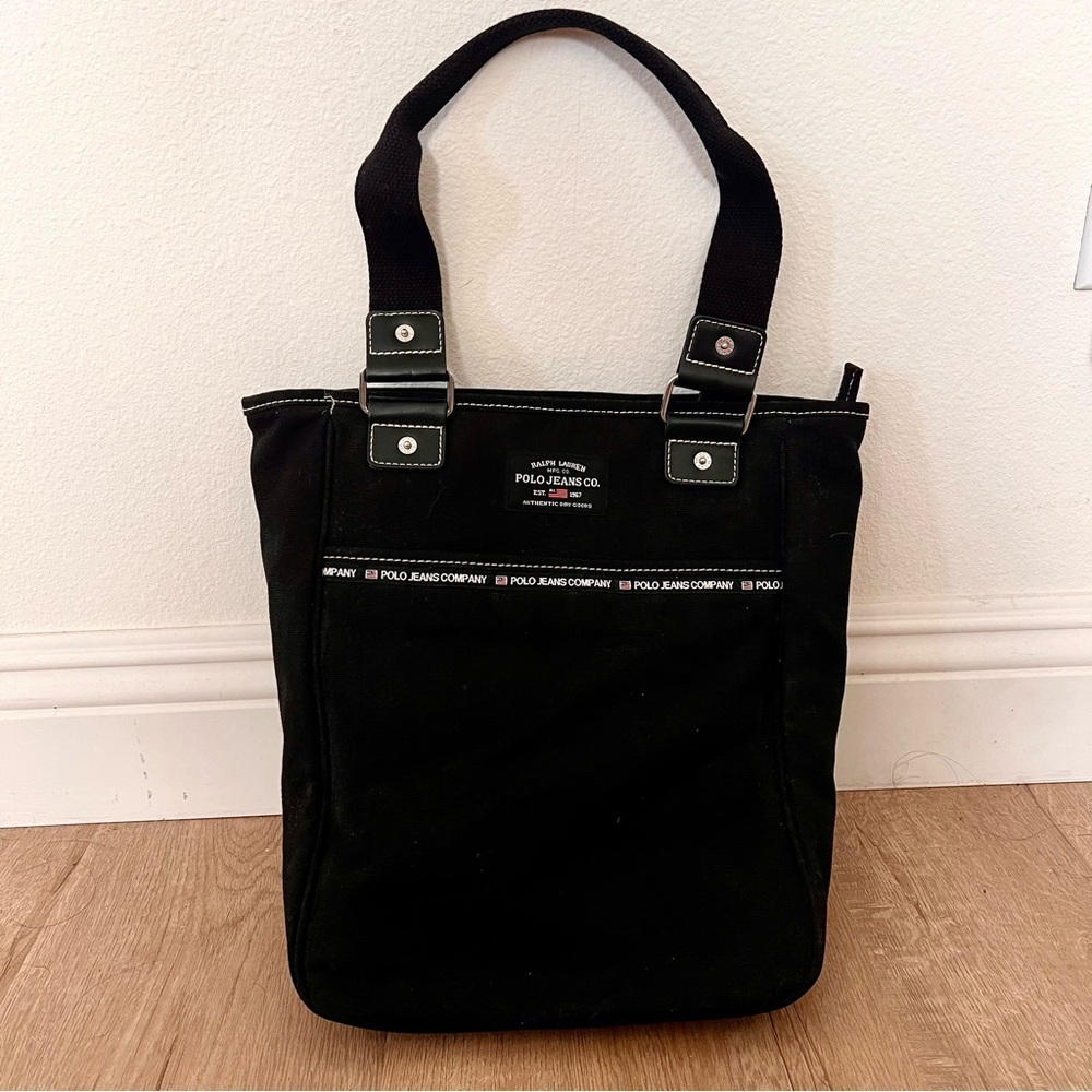 Vintage Y2K Ralph Lauren Polo Jeans Co. Black Canvas Tote‎ Bag Handbag Mint